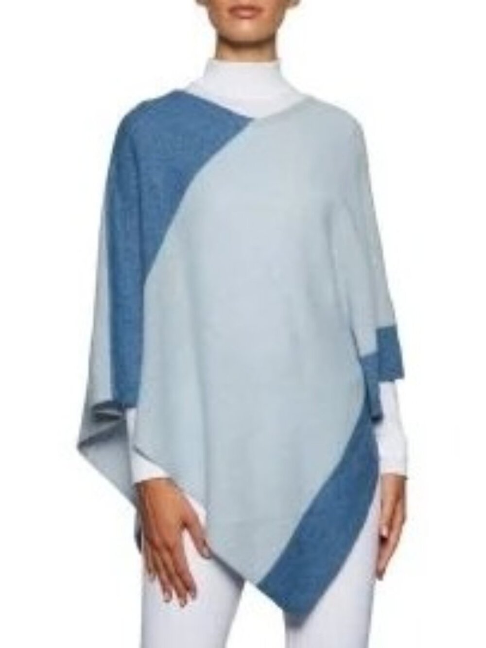Beryll 100% Cashmere Poncho Striped Blue One Size Luxury Soft Cozy